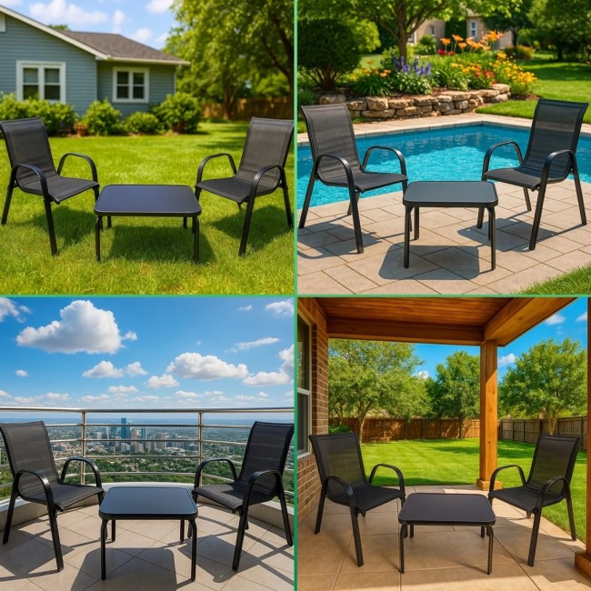 Extralink Black Forest Garden Furniture Set, Textilene Two Chairs + Black Table outdoor furniture set