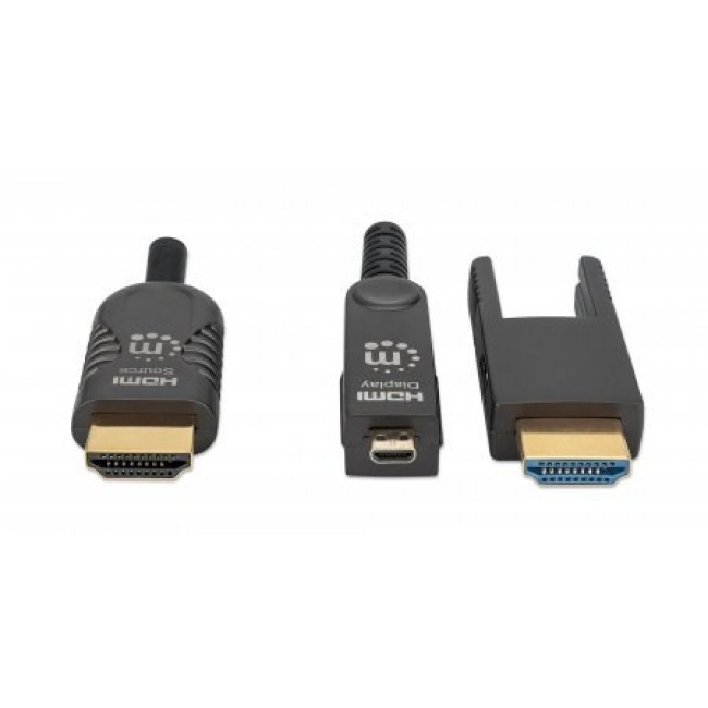 Manhattan HDMI to Micro HDMI Plenum-Rated Cable, 4K@60Hz (Premium High Speed), 30m, Active, Detachable HDMI Male (Type A), Male to Male, Black, Gold Plated Contacts, Lifetime Warranty Manhattan HDMI to Micro HDMI Plenum-Rated Cable, 4K@60Hz (Premium High Speed), 30m, Active, Detachable HDMI Male (Type A), Male to Male, Black, Gold Plated Contacts, Lifetime Warranty