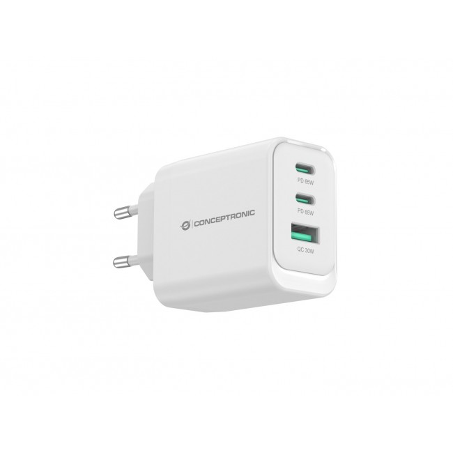 Conceptronic ALTHEA21W65 3-Port 65W GaN USB PD Charger, USB-C x 2, USB-A x 1, QC 3.0, PPS, PD 3.0 Conceptronic ALTHEA21W65 3-Port 65W GaN USB PD Charger, USB-C x 2, USB-A x 1, QC 3.0, PPS, PD 3.0