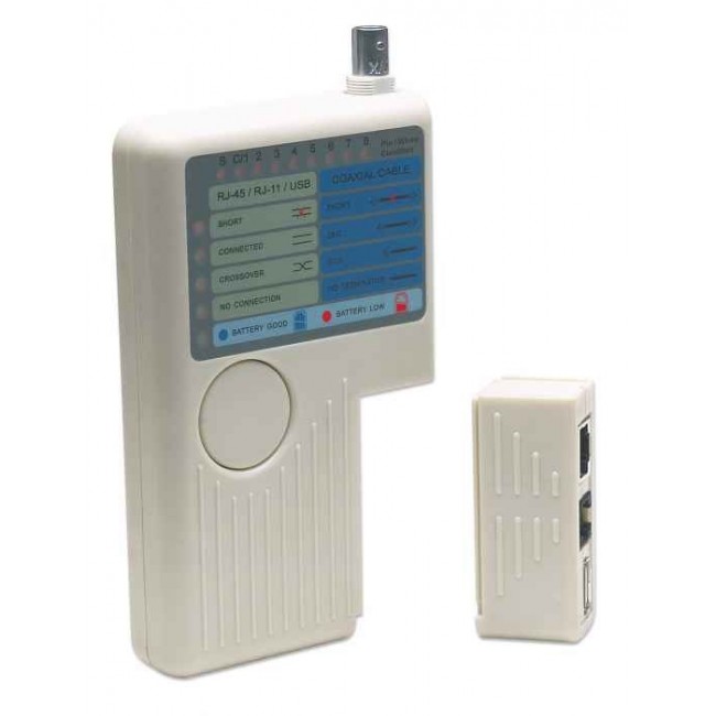 Intellinet 4-in-1 Cable Tester, RJ-11, RJ-45, USB and BNC, One Button Test Intellinet 4-in-1 Cable Tester, RJ-11, RJ-45, USB and BNC, One Button Test