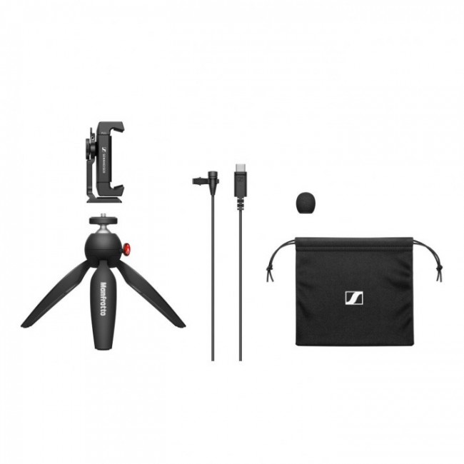 Sennheiser XS LAV USB-C Mobile Kit - lavalier microphone with USB-C connector, with tripod and Manfrotto smartphone holder Sennheiser XS LAV USB-C Mobile Kit - lavalier microphone with USB-C connector, with tripod and Manfrotto smartphone holder