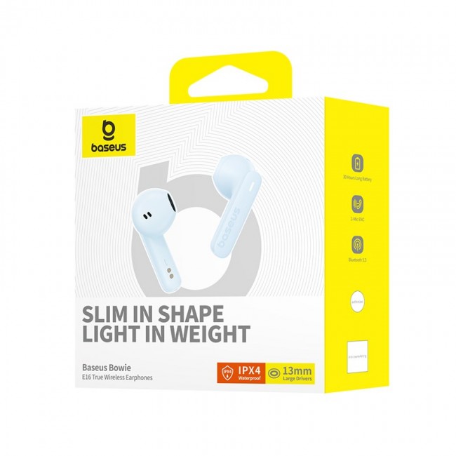 Baseus Bowie E16 Headset True Wireless Earphones In-ear Calls/Music USB Type-C Bluetooth Blue