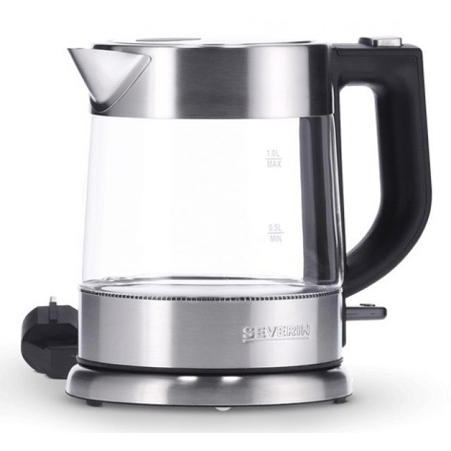 Severin WK 3468 electric kettle 1 L 2200 W Black, Stainless steel, Transparent