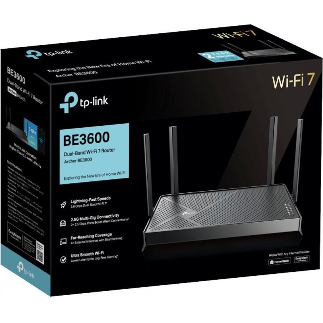 TP-Link Archer BE3600 wireless router 2.5 Gigabit Ethernet Dual-band (2.4 GHz / 5 GHz) Black TP-Link Archer BE3600 wireless router 2.5 Gigabit Ethernet Dual-band (2.4 GHz / 5 GHz) Black