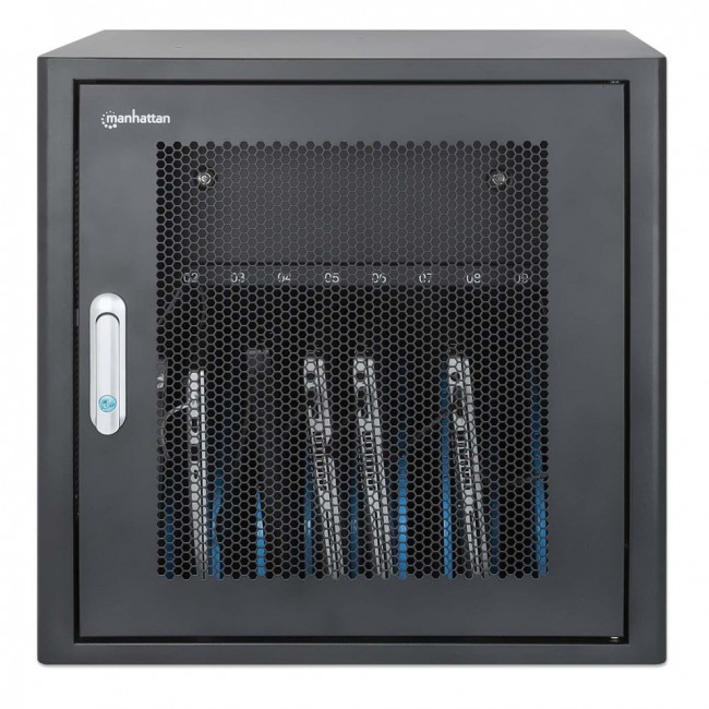 Manhattan Laptop Charging Cabinet Desktop via AC Adapter (EU) 10-bay, Install device's AC Adapter (power cables) into unit, Suitable for ALL laptops (to 16