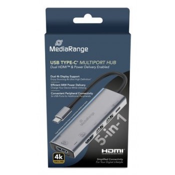 MediaRange MRCS511 interface hub USB Type-C 480 Mbit/s Silver