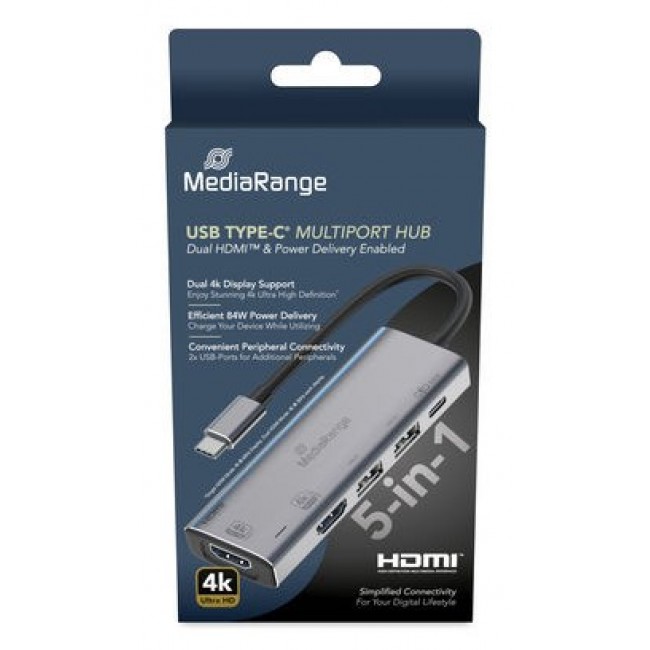 MediaRange MRCS511 interface hub USB Type-C 480 Mbit/s Silver