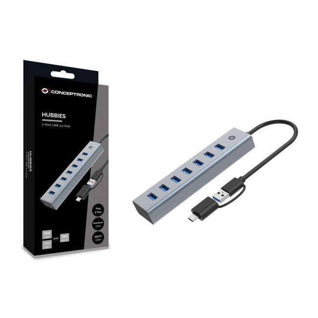 Conceptronic HUBBIES21G 7-Port USB 3.0 Hub, 5Gbps, USB-A x 7