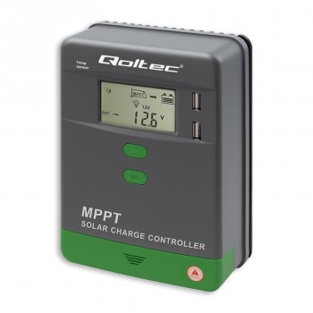 Qoltec Solarny regulator adowania MPPT z czujnikiem temperatury 10A |12V / 24V | LCD | 2 x USB | GEL | LiFePO4