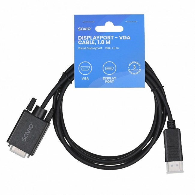Savio Cl-203 1.8 m DisplayPort VGA (D-Sub) Black Savio Cl-203 1.8 m DisplayPort VGA (D-Sub) Black