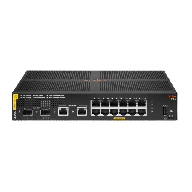 HPE Aruba Networking 6100 12G Class4 PoE 2G/2SFP+ 139W Managed L3 Gigabit Ethernet (10/100/1000) Power over Ethernet (PoE) 1U Black