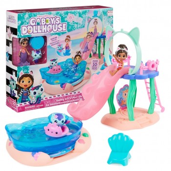 Gabby's Dollhouse , Purr-ific Pool Playset with Gabby and MerCat Figures, Color-Changing Mermaid Tails and Pool Accessories Kids Toys for Ages 3 and Up