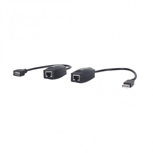 Manhattan USB-A Line Extender, for use with RJ45 network cable (not included), extends USB Device up to 60m, bus power, Cat5e/Cat6/Cat6A RJ45 network cables suitable, Black, Three Year Warranty Manhattan USB-A Line Extender, for use with RJ45 network cable (not included), extends USB Device up to 60m, bus power, Cat5e/Cat6/Cat6A RJ45 network cables suitable, Black, Three Year Warranty