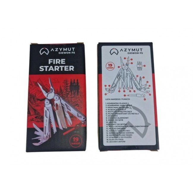 AZYMUT Giewon FS Multitool - Fire Starter - 19 tools - flint + whistle + belt holster (H2038A)