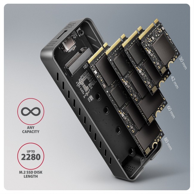 Axagon EEM2-20G NVMe-SSD-Geh use USB-C 3.2 20 Gbps 2230 - 2280 - schwarz SSD enclosure Black M.2