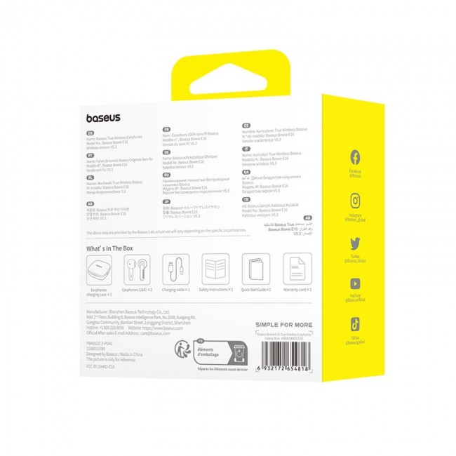 Baseus Bowie E16 Headset True Wireless Earphones In-ear Calls/Music USB Type-C Bluetooth Blue