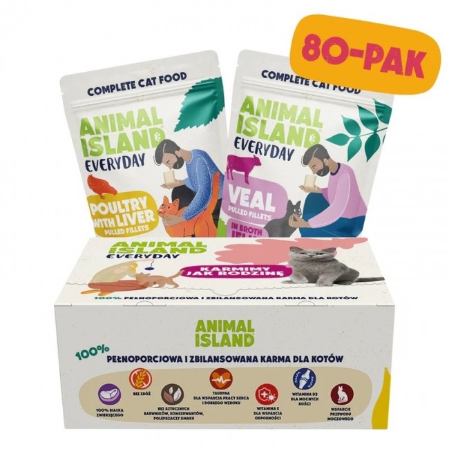 ANIMAL ISLAND Everyday Fillets Poultry with liver and Veal Box - wet cat food - 80x85g ANIMAL ISLAND Everyday Fillets Poultry with liver and Veal Box - wet cat food - 80x85g