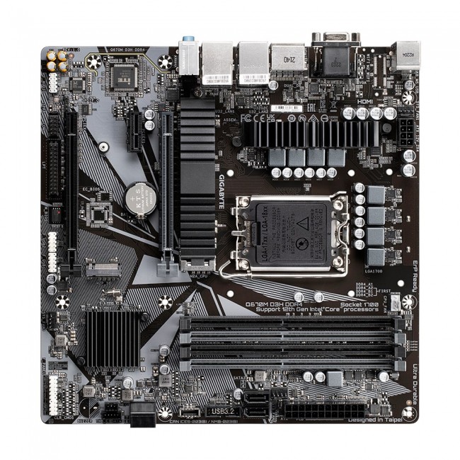 GIGABYTE Q670M D3H DDR4 Motherboard - Supports Intel Core 14th CPUs, 6+1+1 Phases Hybrid Digital VRM, up to 5333MHz DDR4 (OC), 2xPCIe 4.0 M.2, 2.5GbE LAN, USB 3.2 Gen 2 GIGABYTE Q670M D3H DDR4 Motherboard - Supports Intel Core 14th CPUs, 6+1+1 Phases Hybrid Digital VRM, up to 5333MHz DDR4 (OC), 2xPCIe 4.0 M.2, 2.5GbE LAN, USB 3.2 Gen 2