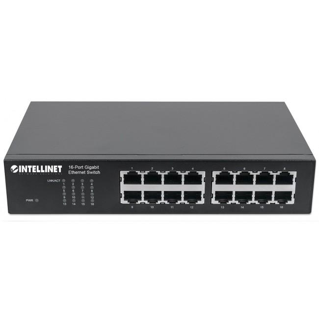 Intellinet 16-Port Gigabit Ethernet Switch, 16-Port RJ45 10/100/1000 Mbps, IEEE 802.3az Energy Efficient Ethernet, Desktop, 19