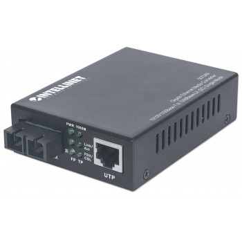 Intellinet Gigabit Ethernet Single Mode Media Converter, 10/100/1000Base-T to 1000Base-Lx (SC) Single-Mode, 20km (Euro 2-pin plug)