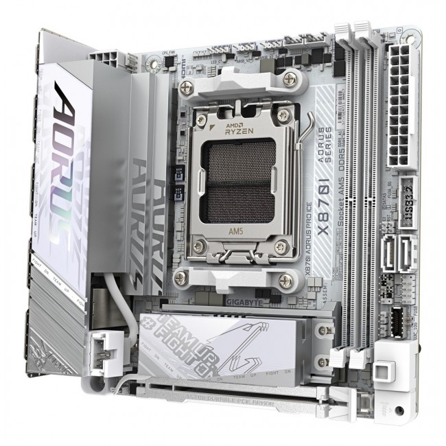 GIGABYTE X870I AORUS PRO ICE Motherboard - Supports AMD Ryzen 9000 Series CPUs, 8+2+1 phases VRM, up to 8400MHz DDR5 (OC), 1xPCIe 5.0 M.2 + 1xPCIe 4.0 M.2, WI-FI 7, 2,5GbE LAN, USB 4 GIGABYTE X870I AORUS PRO ICE Motherboard - Supports AMD Ryzen 9000 Series CPUs, 8+2+1 phases VRM, up to 8400MHz DDR5 (OC), 1xPCIe 5.0 M.2 + 1xPCIe 4.0 M.2, WI-FI 7, 2,5GbE LAN, USB 4