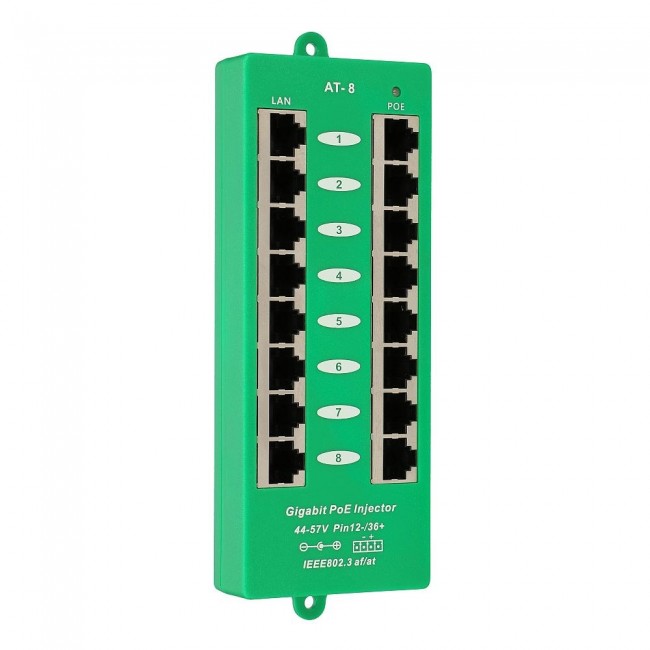 Extralink Gigabit PoE Injector 8 Port Active, 8 ports Gigabit 802.3at/af, Mode A Extralink Gigabit PoE Injector 8 Port Active, 8 ports Gigabit 802.3at/af, Mode A