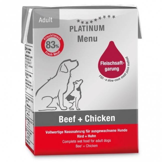 PLATINUM Menu Adult Beef+Chicken - wet dog food - 185g