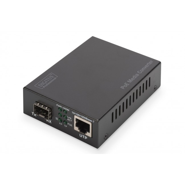 Media Converter Gigabit PoE, RJ45 / SFP, PSE