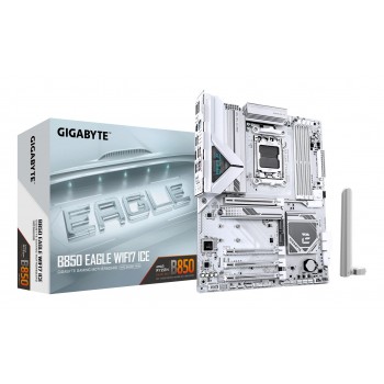GIGABYTE B850 EAGLE WIFI7 ICE Motherboard - AMD Ryzen 9000 Series CPUs, 8+2+2 Phases Digital VRM, up to 8200MHz DDR5 (OC), 1xPCIe 5.0 + 2xPCIe 4.0 M.2, WIFI 7, 2.5 GbE LAN, USB 3.2 Gen 2