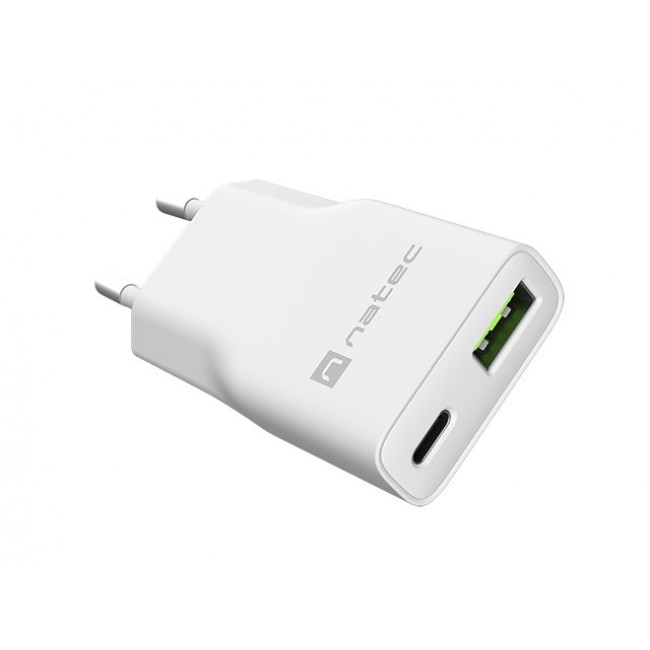 NATEC RIBERA GAN SLIM MAINS CHARGER 1 USB-A + 1 USB-C 20W WHITE NATEC RIBERA GAN SLIM MAINS CHARGER 1 USB-A + 1 USB-C 20W WHITE