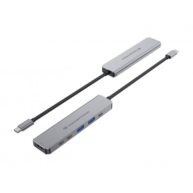 Conceptronic DONN33G 6-in-1 USB 3.2 Gen 1 Docking Station, HDMI, USB-A 5Gbps x 2, USB-C 5Gbps x 2, 100W USB PD