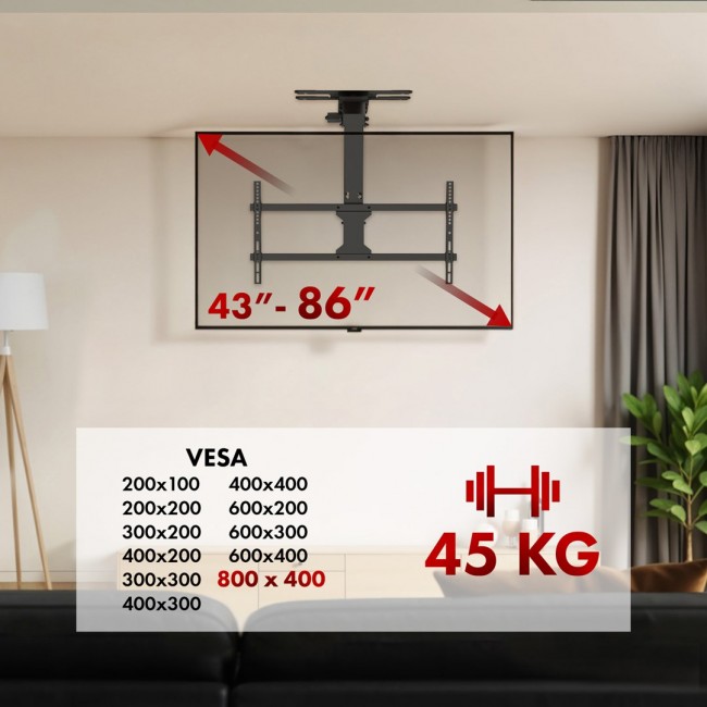 Maclean electric TV mount, ceiling mount, Tuya support, max. VESA 800x400, reg. in pos. +90 ~-90 , for TV 43-86