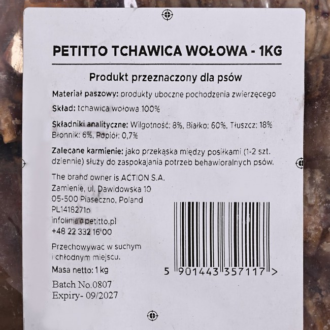 PETITTO Beef trachea - dog treat - 1kg