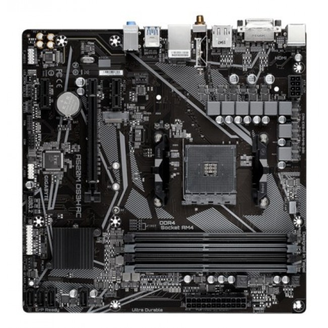 GIGABYTE A520M DS3H AC Motherboard - AMD Ryzen 5000 Series CPUs, 5+3 Phases VRM, up to 4733MHz DDR5 (OC), 1xPCIe 3.0 M.2, GbE LAN, WIFI 5, USB 3.2 Gen 1