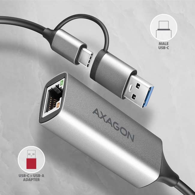 AXAGON ADE-TXCA Gigabit Ethernet Adapter, USB-C + USB-A - Titanium Grey AXAGON ADE-TXCA Gigabit Ethernet Adapter, USB-C + USB-A - Titanium Grey