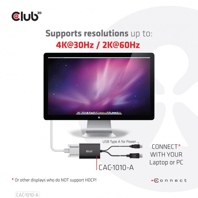 CLUB3D DisplayPort to Dual Link DVI-D HDCP OFF version Active Adapter M/F for Apple Cinema Displays