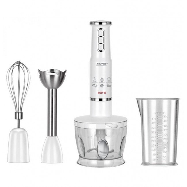 MPM MBL-43 hand blender set, 500 ml jug with stainless steel blade, stainless steel blending attachment, Power: 600W