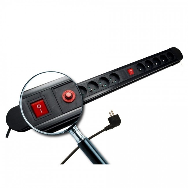 Maclean power strip, 10 outlet extension cord, 2 switches, protection and overload indication, 3680W, MCE10 Maclean power strip, 10 outlet extension cord, 2 switches, protection and overload indication, 3680W, MCE10