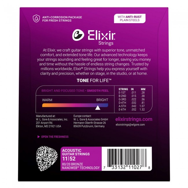 Elixir Strings 11027 Custom Light NW - acoustic guitar strings (11-52) Elixir Strings 11027 Custom Light NW - acoustic guitar strings (11-52)