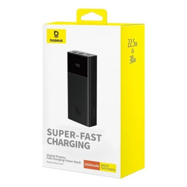 Baseus Star-Lord Power bank with display 20000mAh, 30 , USB-A, USB-C, microUSB + USB-A/USB-C cable Black