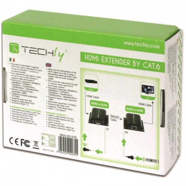Techly Extender HDMI Full HD on cable Cat.5E / 6 / 6A / 7 max 60m Autoregulated IDATA EXT-E70I Techly Extender HDMI Full HD on cable Cat.5E / 6 / 6A / 7 max 60m Autoregulated IDATA EXT-E70I