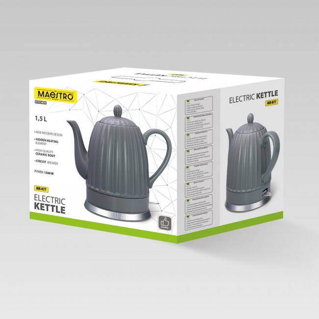 Ceramic electric kettle MAESTRO MR-077 1.5l 1500W Grey Ceramic electric kettle MAESTRO MR-077 1.5l 1500W Grey