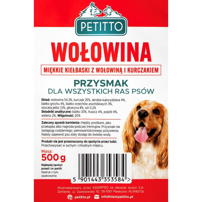 PETITTO Soft beef sausages - dog treat - 500g