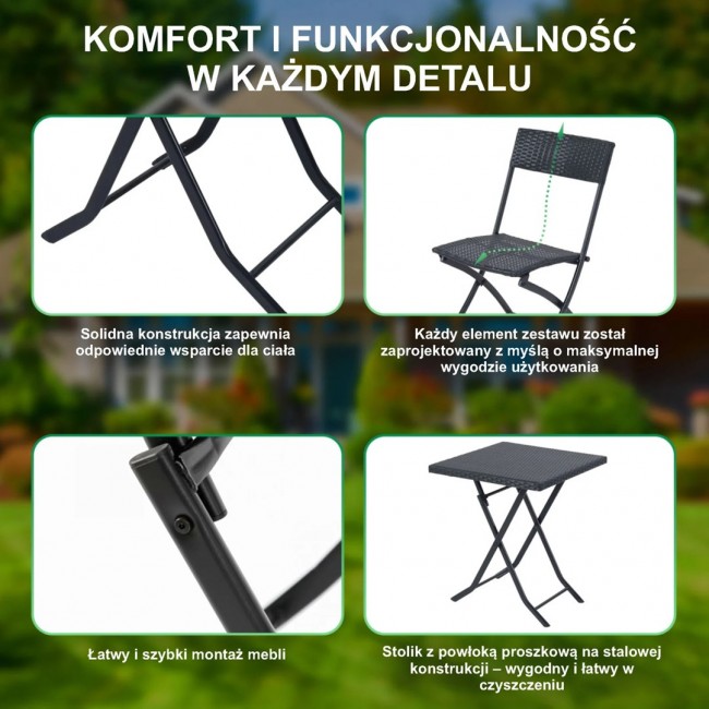 Extralink Small Black Forest Garden Furniture Set, Two Chairs + Black Table outdoor furniture set
