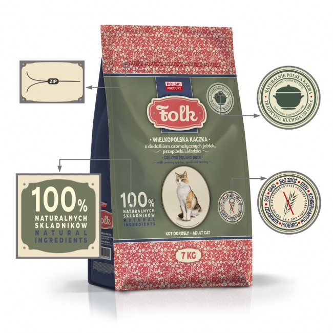 FOLK Greater poland style duck with apples, quail & herring - dry cat food - 7kg