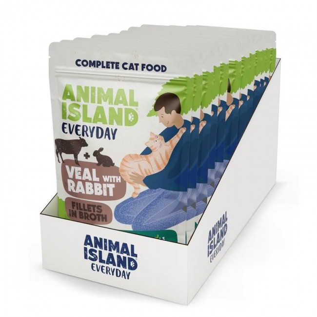 ANIMAL ISLAND Veal with rabbit Fillets in broth - wet cat food - 12x85g