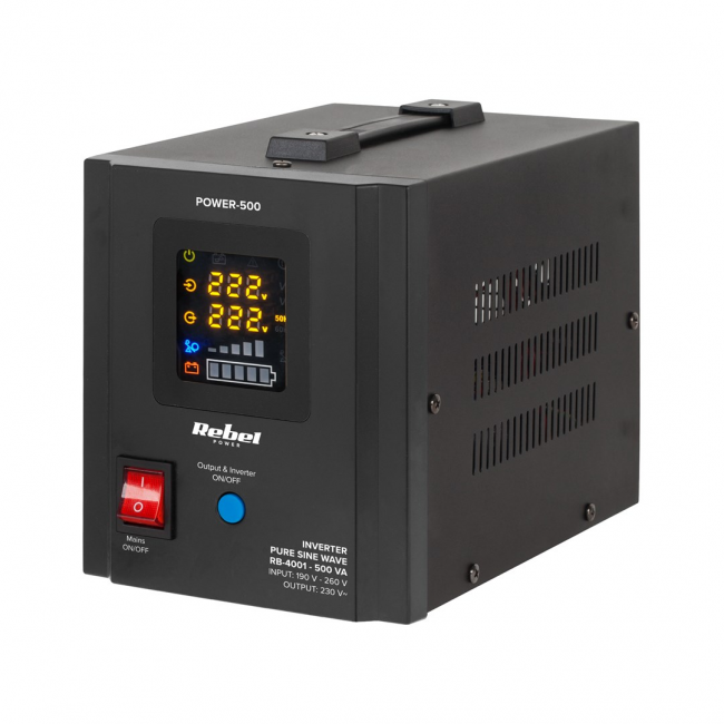 Rebel POWER-500 Uninterruptible Power Supply - converter with pure sine wave and charging function 12V 230V 500VA/300W Rebel POWER-500 Uninterruptible Power Supply - converter with pure sine wave and charging function 12V 230V 500VA/300W