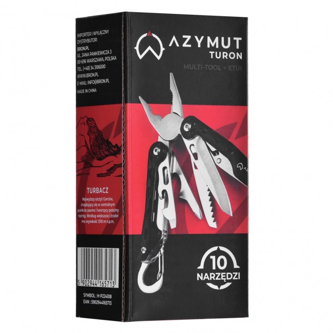 Multitool AZYMUT Turon - 10 tools + carabiner + belt pouch (H-P224108) Multitool AZYMUT Turon - 10 tools + carabiner + belt pouch (H-P224108)