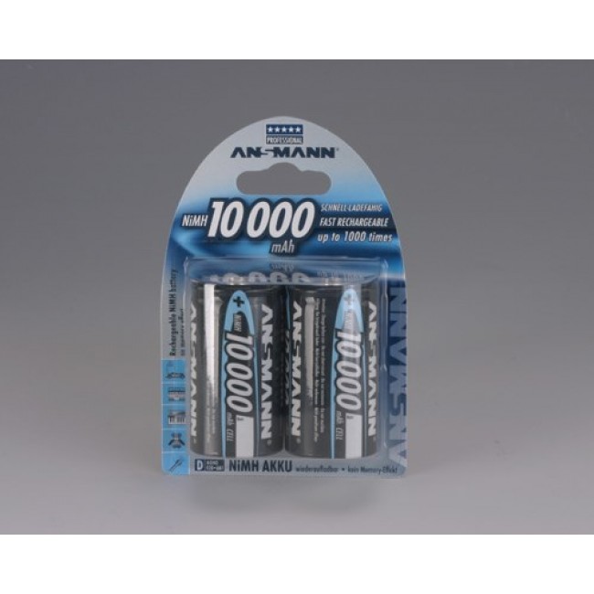 2x Ansmann NiMH 10000 Mono D rechargeable