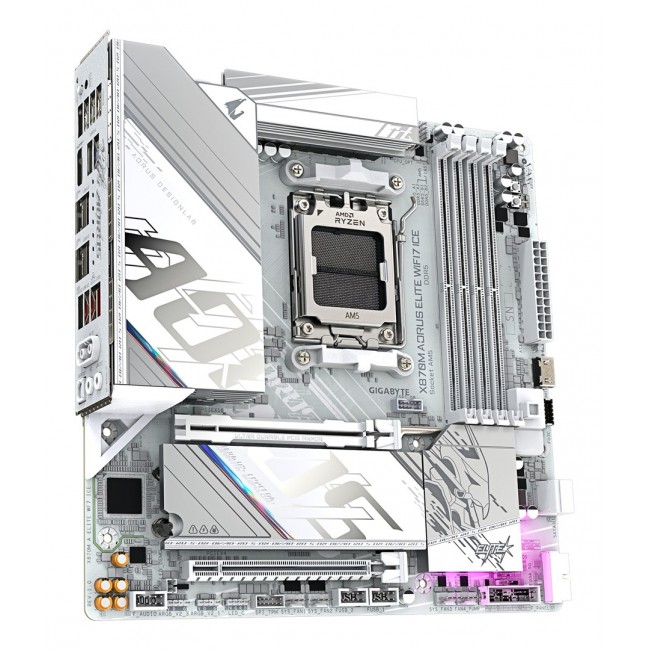 GIGABYTE X870M AORUS ELITE WIFI7 ICE Motherboard - Supports AMD Ryzen 9000 CPUs, 14+2+2 Phases Digital VRM, up to 8200Hz DDR5 (O.C), 1xPCIe 5.0 + 1xPCIe 4.0, Wi-Fi 7, 2.5 GbE LAN, USB 4